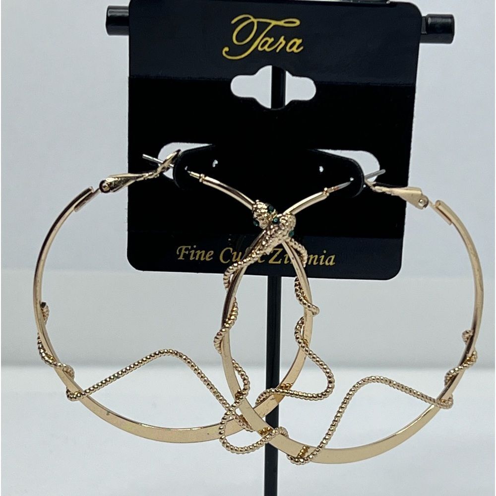 Tara jewelry fine Cubic Zirconia gold tone snake hoop earring